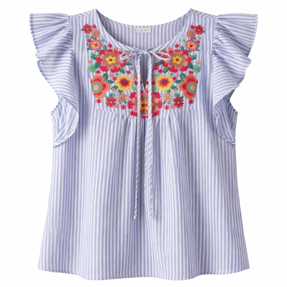 Savanna Jane Embroidered Floral Blouse Resort Chic Artisan Relaxed SZ Small